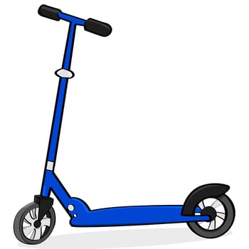Cartoon illustration showing a simple blue scooter