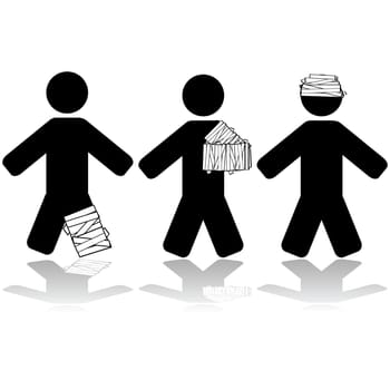 Icon illustration showing people injured in different parts of their body
