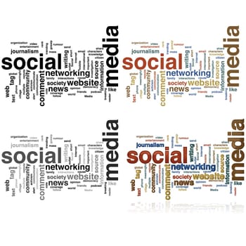 Word cloud made with social media terms, in four different styles