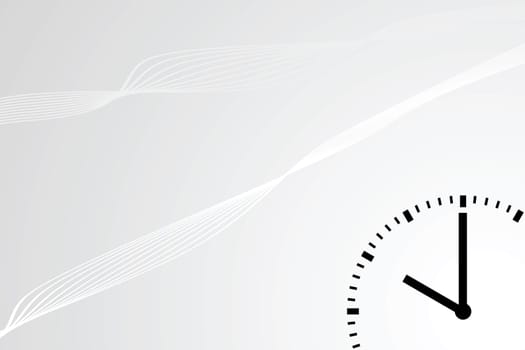 Abstract background with curvy lines and a clock dial in the lower right corner