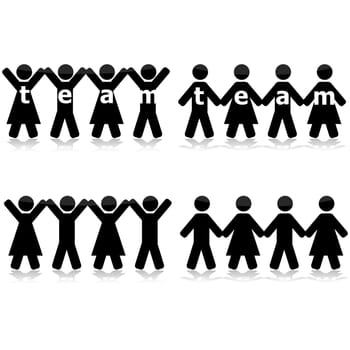 Concept illustration showing different groups of people holding hands to show their strength as a team