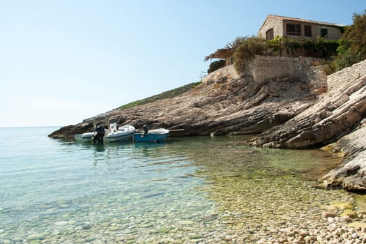 Coastal port on a bay (Croatia , vis)