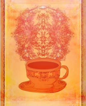 Cup of coffee with abstract design elements , raster