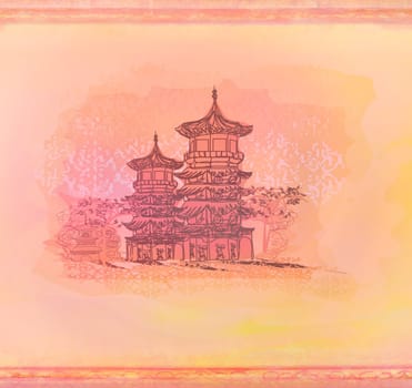 old paper with Asian Landscape , raster