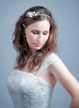 Studio portrait of a beautiful young bride, head shot.