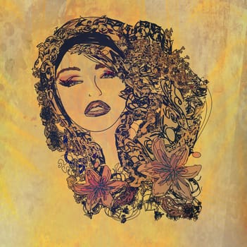 Abstract Beautiful Woman Portrait , raster
