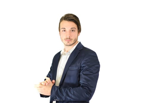 Attractive male model in business suit, posing, isolated on white
