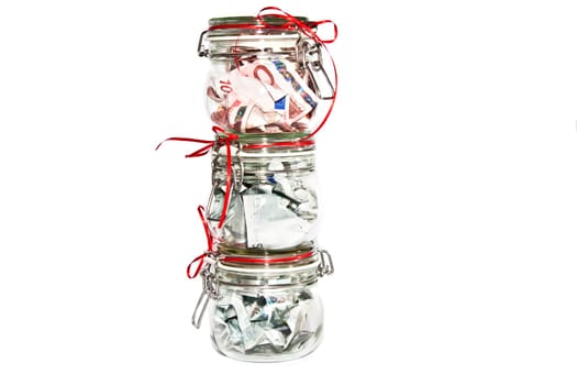 3 preserving glasses with euro notes - optional