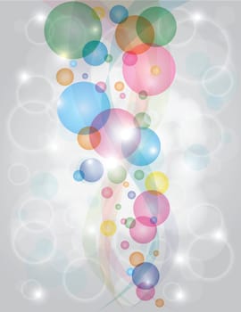 Colorful Bubbles Bokeh Abstract Background with Swirls and Sparkles Illustration