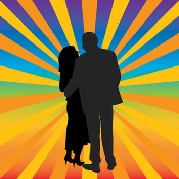 A happy couple hugging. Abstract background.
