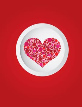Happy Valentines Day Polka Dots Heart in Circle on Red Background Illustration