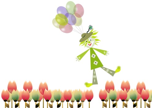 clown that flies with the toy balloons