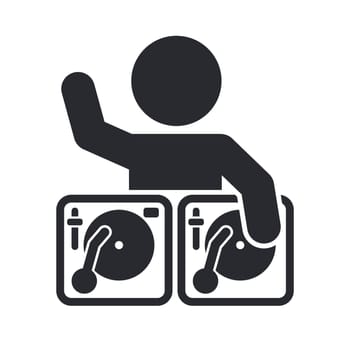 Vector illustration of single isolated icon depicting a deejay in action