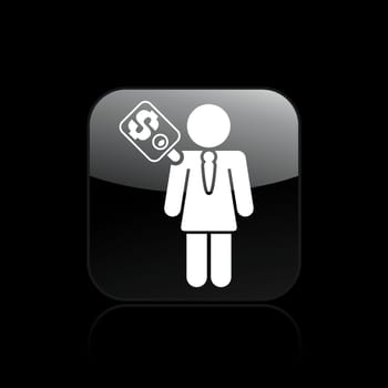 Vector illustration of single isolated icon depicting a girl with a label price