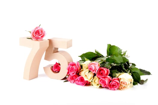 Number of age in a colorful studiosetting,surrounded with roses