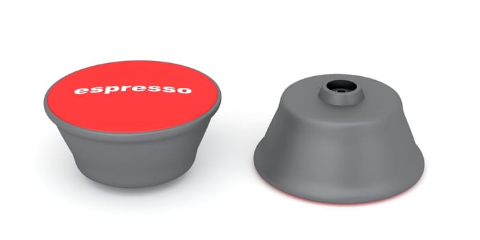 Espresso coffee capsules on white background