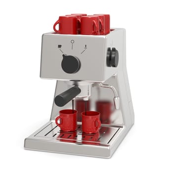 Silver espresso machine brewing espresso coffee