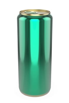 Green aluminum beer can on white background