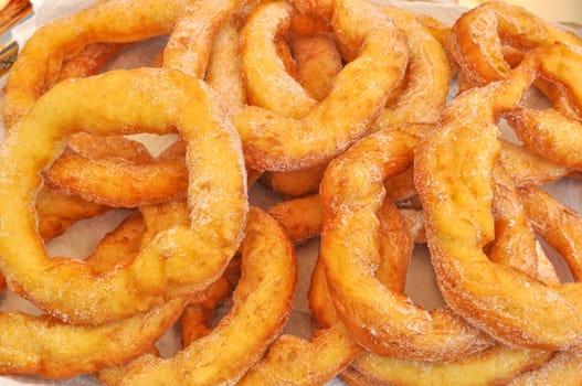 Mashed potato rings battered in bread and deep fried