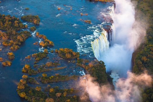 Victoria Falls from the air in the afternoon