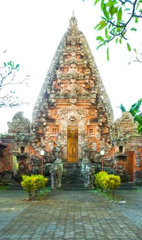 Ornate Balinese Hindu shrines and temple complex