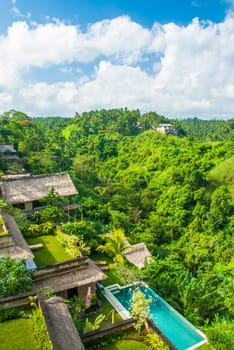 Houses looking over a ravine, Bali, Indonesia