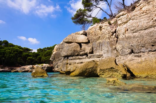 View of Cala Mitjana  beach in Menorca, Balearic Islands, Spain