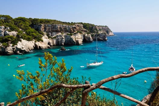 View of Cala Macarella  beach in Menorca, Balearic Islands, Spain