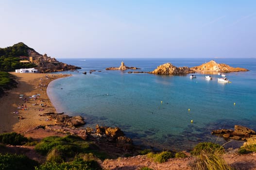 View of Cala Pregonda  beach in Menorca, Balearic Islands, Spain