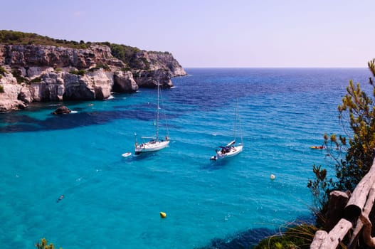 View of Cala Macarella  beach in Menorca, Balearic Islands, Spain