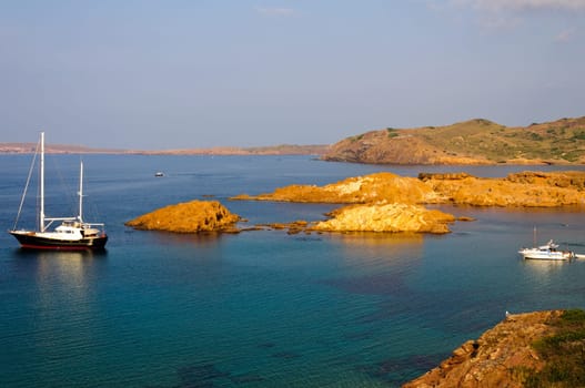 View of Cala Pregonda  beach in Menorca, Balearic Islands, Spain