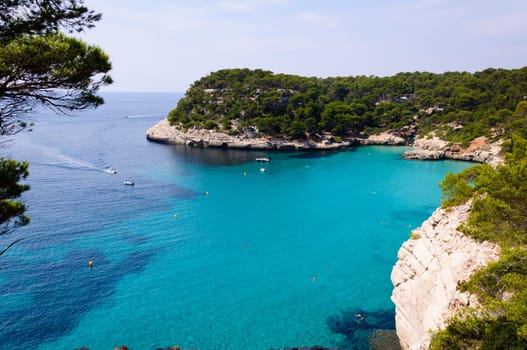 View of Cala Mitjana  beach in Menorca, Balearic Islands, Spain
