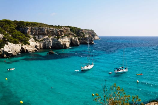 View of Cala Macarella  beach in Menorca, Balearic Islands, Spain