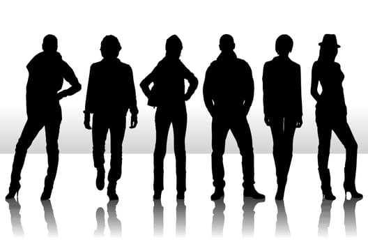 Vector illustration of fashion people silhouette