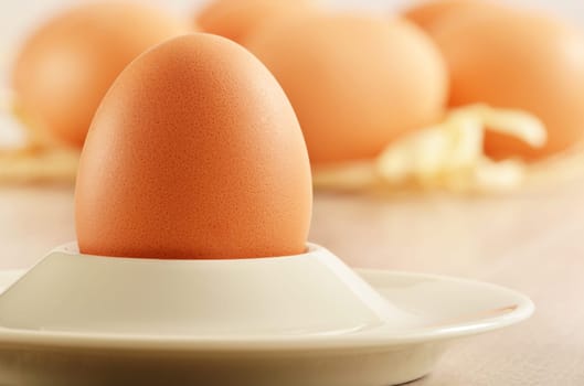 Chicken eggs on kitchen table