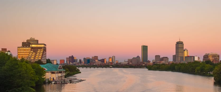 View of Boston, Cambridge, Harvard Boathouse, Charles River