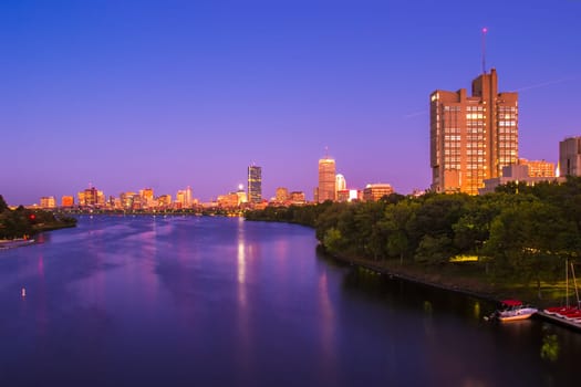 View of Boston, Cambridge, Harvard Boathouse, Charles River
