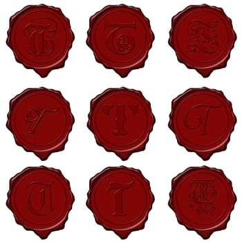 Complete alphabet letters on red wax seals