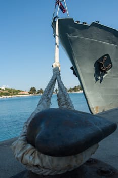 steel bollard with strong ship rope