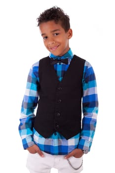 Portrait of a cute african american little boy, isolated on white background