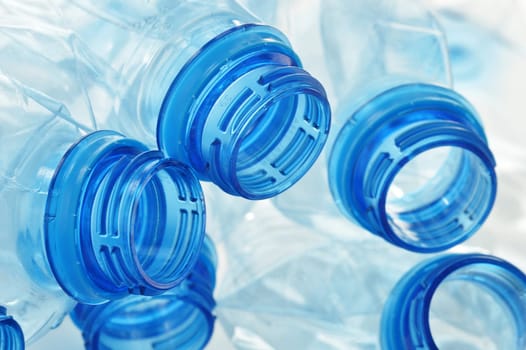 Composition with empty polycarbonate plastic bottles of mineral water