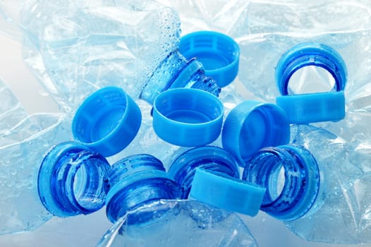 Composition with empty polycarbonate plastic bottles of mineral water