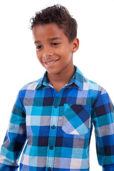 Portrait of a cute african american little boy, isolated on white background