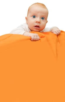 Baby Holding Sign - Orange Blanket With Copyspace