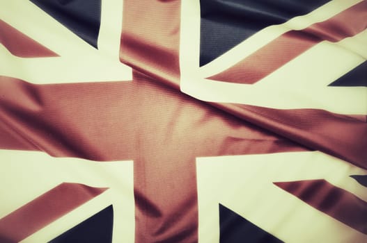 Closeup of Vintage Glossy Flag of Great Britain - UK Flag Drapery