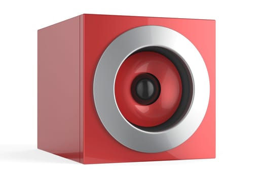 Modern red audio speaker on white background