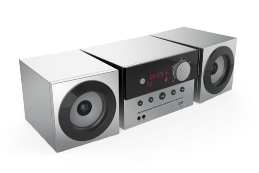 Stereo audio system on white background