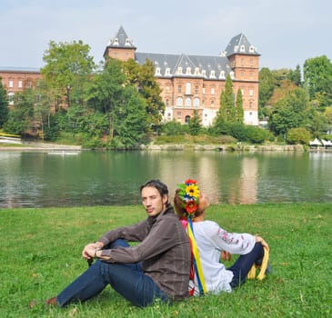 An happy couple in Turin, in wedding day