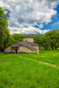 Stone church in Zagori area of Greece in summer.