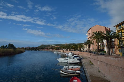 small harbor on the river in Bosa, Sardinia